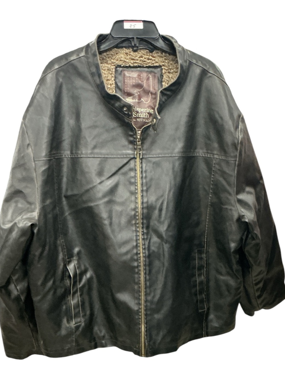 Whispering smith Men's Black Leather Bomber Jacket with Sherpa Collar